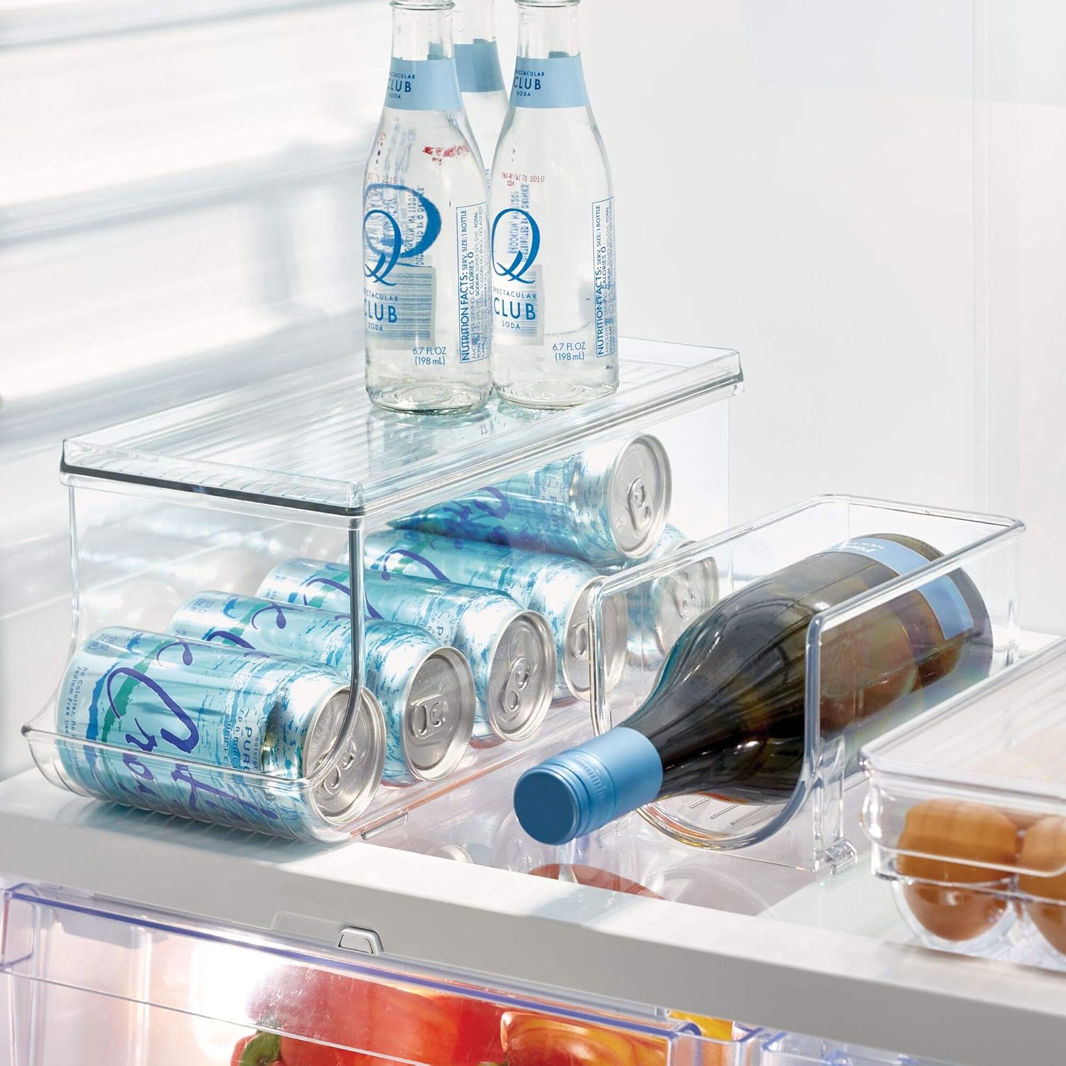 iDesign Fridge Binz BPA-Free Plastic Beverage Can Organizer with Lid - 13.84" x 5.7" x 5.8", Clear: Home & Kitchen