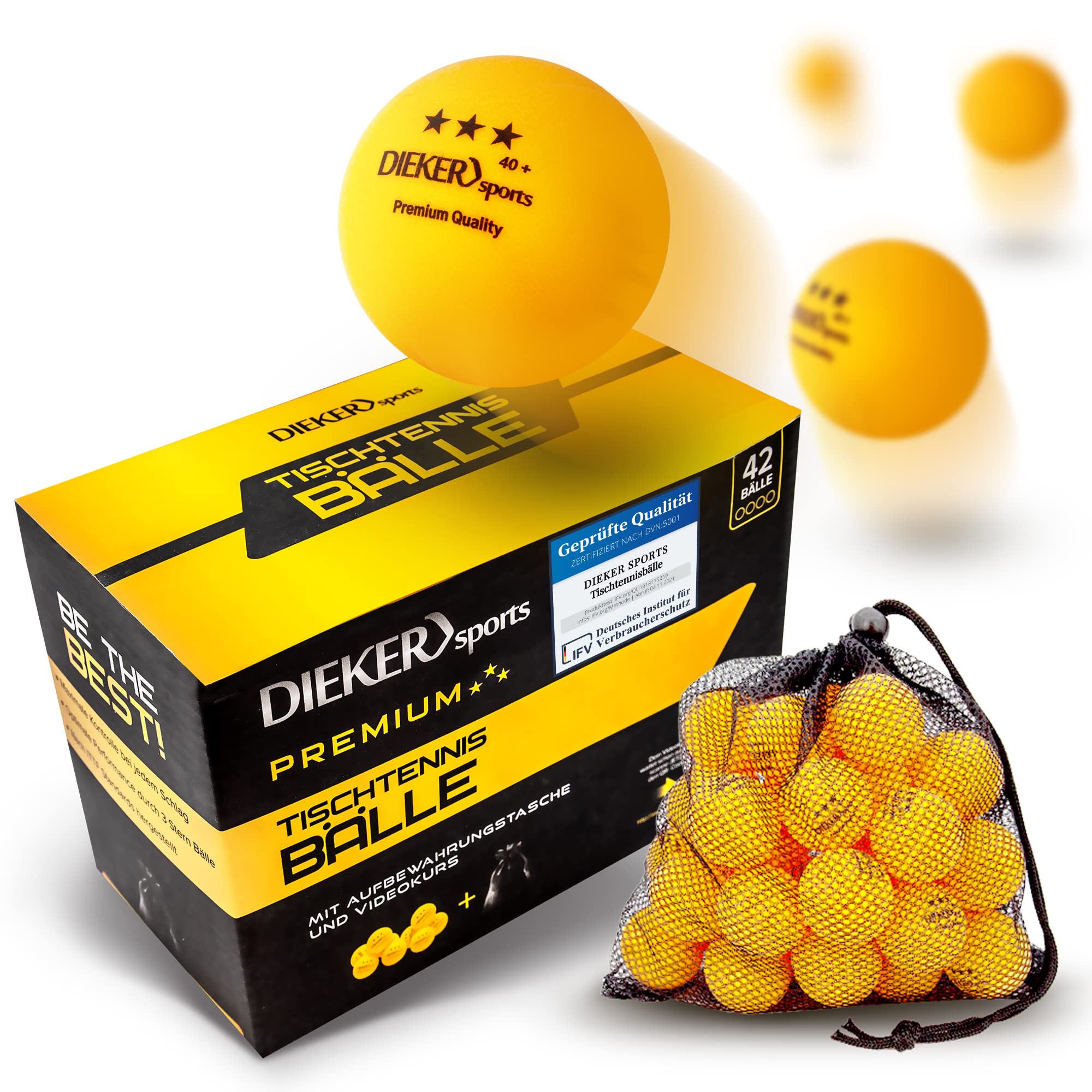 Dieker Sports 3-Star Table Tennis Balls [36 + Bag], ITTF Compliant, Premium Quality for Beginners & Pros