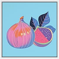 SIGNWIN Framed Canvas Wall Art Pink and Purple Fig with Baby Blue Background Fruit Citrus Illustrations Pop Art Modern Fun Neon for Living Room, Bedroom, Office - 16x16 inches