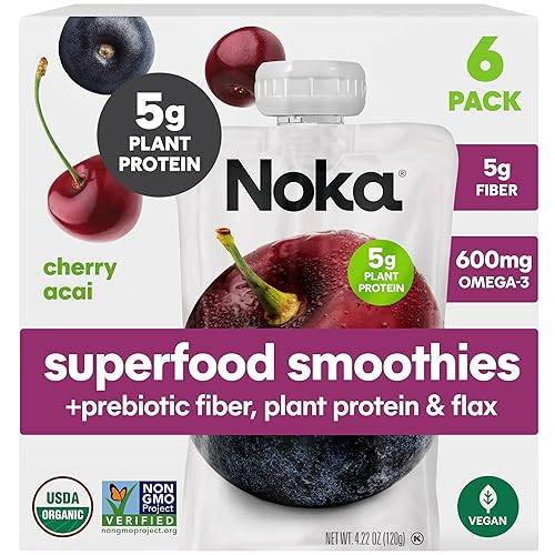 Noka Superfood Fruit Smoothie Pouches, Cherry Acai, Healthy Snacks