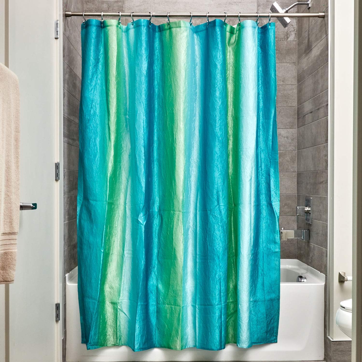iDesign Ombre Fabric Shower Curtain, Polyester Long Shower Curtain