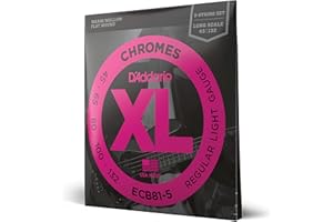 D'Addario ECB81-5 Flat Wound Chromes 5-String Bass Guitar Strings - Light 45-132, Long Scale