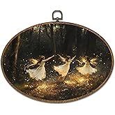 kdqua Enchanted Forest Fairy Oval Wall Art Decor, Vintage Magical Fantasy Fairytale Canvas Artwork Framed, Dark Academia Cottagecore Wall Hanging Decorations for Home Bedroom Living Room, 11.4x8.6Inch
