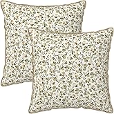 Jencoleekim Vintage Floral Rustic Velvet Throw Pillow Covers 18x18 Inch Set of 2 Sage Green Brown Beige Flower Decorative Pillow Case Farmhouse Country Cushion Cover of Sofa Living Room Bedroom