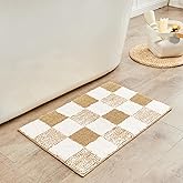 CozeCube Bath mats for Bathroom Non Slip, Fluffy Absorbent Microfiber Bath mat Washable, Aesthetic Bathroom Rugs, Small Beige Checkered Bath mat, Beige, 24" x 16"
