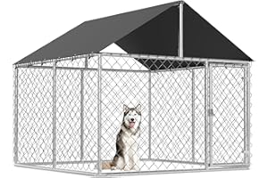 PETONY Petonly Outdoor Dog Enclosure Heavy Duty Dog Kennel House Mesh Dog Big Cage Pet Kennel Steel Fence with Secure Lock (79”x 79”)