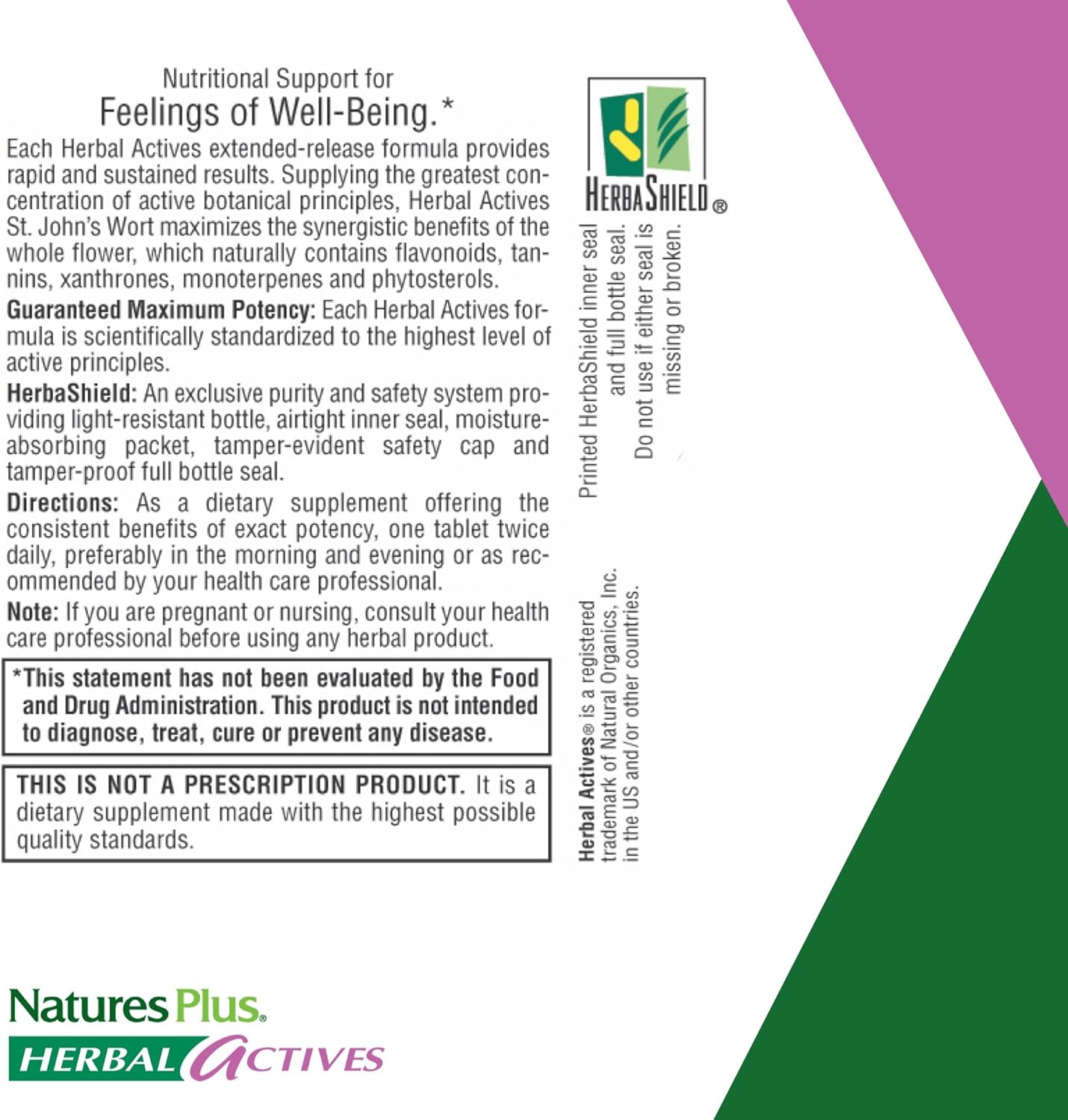 NaturesPlus Herbal Actives St John's Wort, Extended Release - 450 mg, 60 Vegan Tablets - Natural Mood Enhancer Supplement - Vegetarian, Gluten-Free - 60 Servings: Health & Personal Care