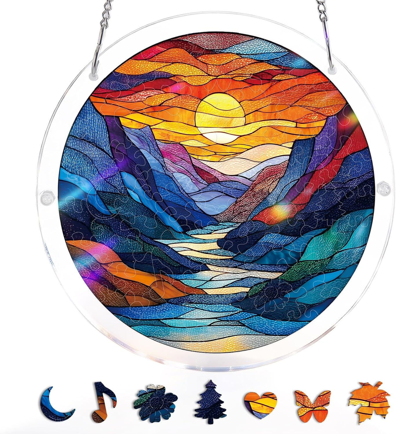 Kaayeewood 83 Pieces Acrylic Puzzle Window Hanging, Colorful 2 Sun Catchers Panel SunCatchers Puzzles Decor for Birthday Women, Men, Wife, Aunt, and Mom 7.36 in