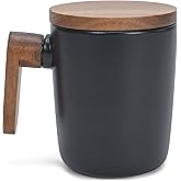 Nat & Jules Japanese Style Black 12 ounce Stoneware Wood Handled Mug With Coaster Lid