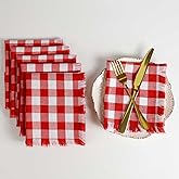 Wonlex Buffalo Check Dinner Cloth Napkins, 18 x 18 Inches Cotton Plaid Napkins Cloth Soft, Comfortable, Washable Table Napkins Ideal for Everyday Use, Hotels, Events(Red-White)