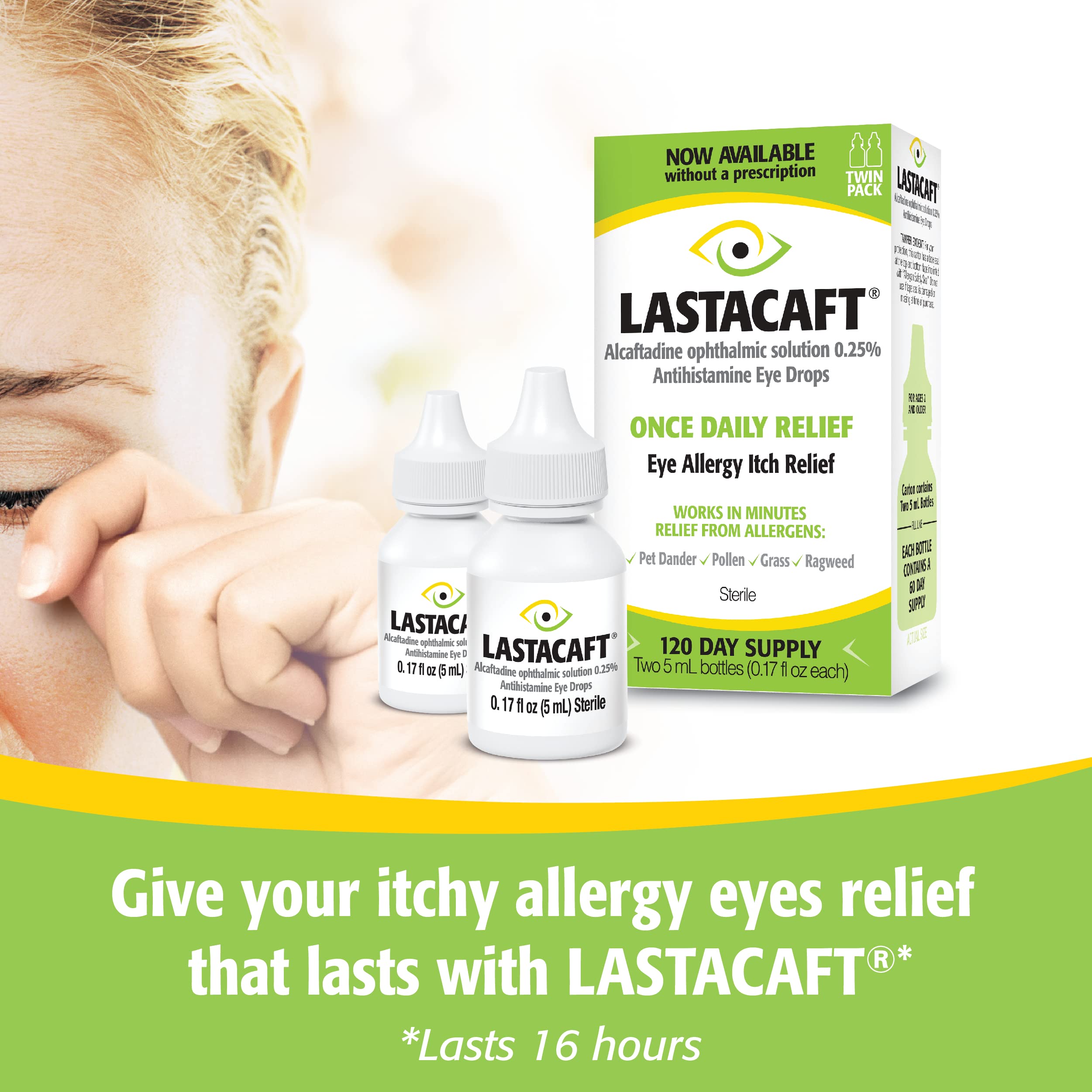 LASTACAFT Once Daily Eye Allergy Itch Relief Drops, (2 Count) 120 Day Supply, Amazon Exclusive
