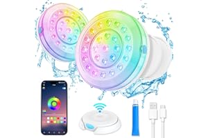 Homly Rechargeable Submersible Pool Lights with Wireless APP Control, Waterproof Underwater Smart LED Lights Controlled Multiple Lighting Modes, 4000mAh Magnets Lights for Multi Scene Pool Decoration