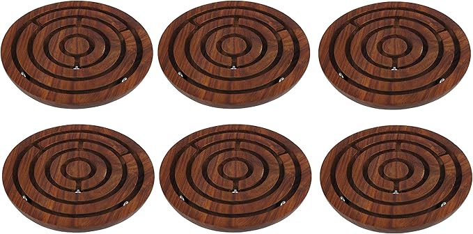 YADAV HANDICRAFTS Handcrafted Indian Wooden Labyrinth Ball Maze Puzzle Game & Decoration Game Labyrinth Ball in a maze Puzzles Pack of 6