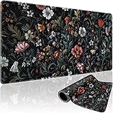 Mcapirivo Dark Floral Pattern Large Gaming Mouse Pad 31.5"x15.7"|XXL Desk Mat, Non-Slip Rubber Base & Stitched Edges - Extended Waterproof Mousepad for PC/Laptop/Office/Home Decor