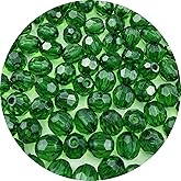 YHYPOCI 200pcs 10mm Acrylic Round Crystal Faceted Beads for Crafts Spacer Beads for Jewelry Making Necklaces Bracelets Earrings DIY Decoration(Dark Green)