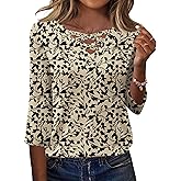 Rapbin Women Blouses Dressy Casual Spring Tops 3/4 Length Sleeve Womens T Shirts V Neck Criss Cross Tees