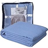 DOLLCENT 100% Cotton California King Size Blanket For Bed, Premium Combed Lightweight Blankets, Washed Breathable Cozy Bed Throw Blanket, Blue Cal King Cotton Blankets For All Season: Blue (102"x108")
