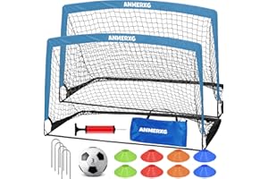 ANMERXG 6x4FT Kids Soccer Goal for Backyard Set Portable Soccer Goal with Ball Pump and Cones Soccer Net Set of 2 Training Equipment Outdoor Sports Gift