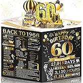 Aiunmiol 60th Birthday Card for Men Women, 3D Pop Up & Large 60th Birthday Gifts for Him Her, Back to 1966 Happy 60 Year Old Birthday Decorations for Mom Dad Son Daughter Nephew, Black Gold