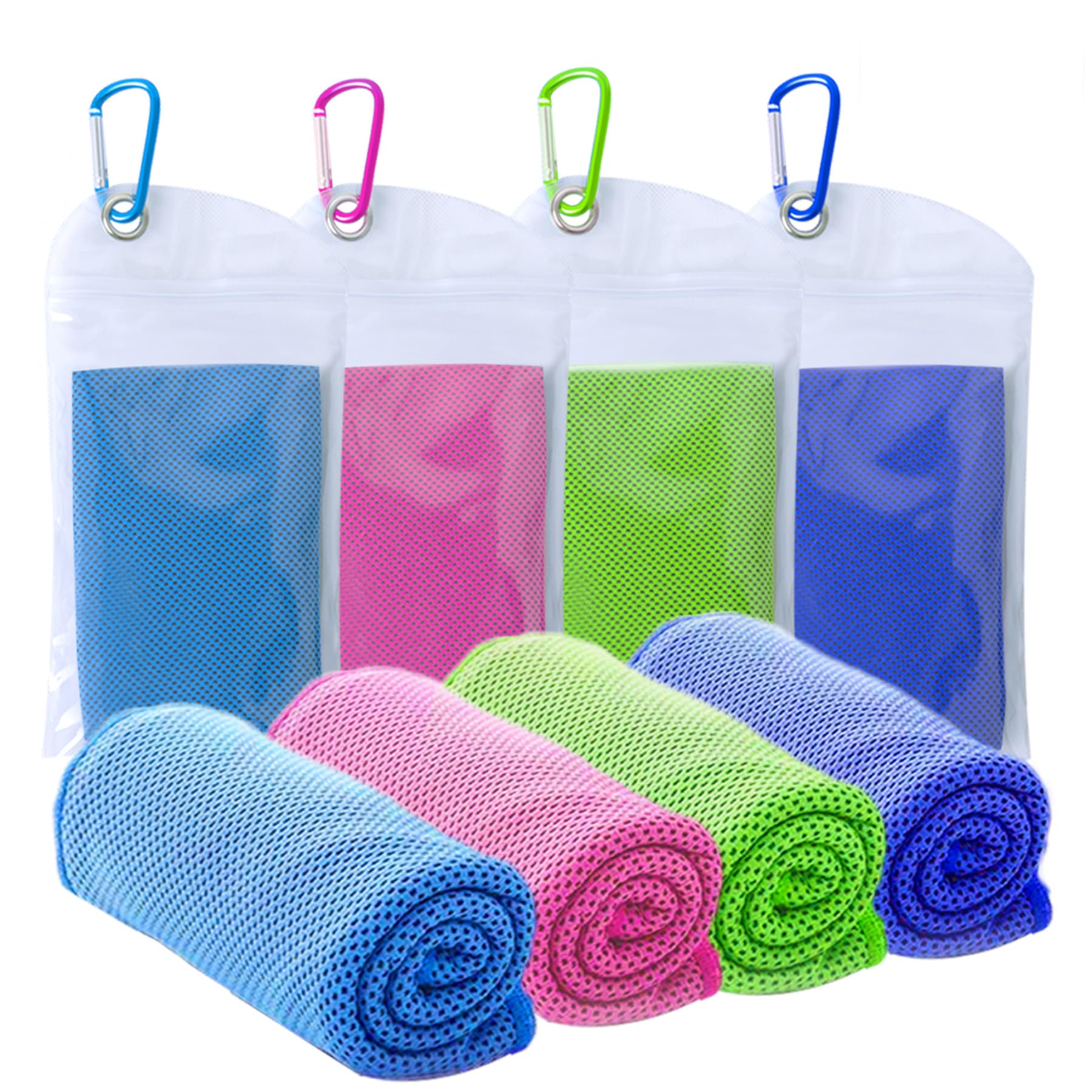 SZELAM [4 Pack] Cooling Towel (40”x 12”) Sweat Towel, Cool Rags Neck, Ice Towel Sport, Yoga, Trip, Beach, Camping, Cruise, Gym and More, Wet Towels Cool Down Neck, Sky Blue/Rose Red/Green/Royal Blue — image 1