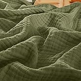 PHF 100% Cotton Muslin Throw Blanket 50" x 60", 4-Layer Lightweight Gauze Throw, Breathable Cloud-Soft Minimalist Blanket for Bed, Couch, Camping & Baby, Olive Green, Ideal Gift