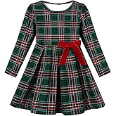 DeeFant Toddler Christmas Dress for Girls Plaid Dresses Red Green Long Sleeve Holiday Outfits Casual 2-7T