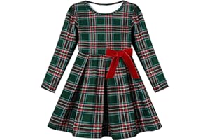 DeeFant Toddler Christmas Dress for Girls Plaid Dresses Red Green Long Sleeve Holiday Outfits Casual 2-7T