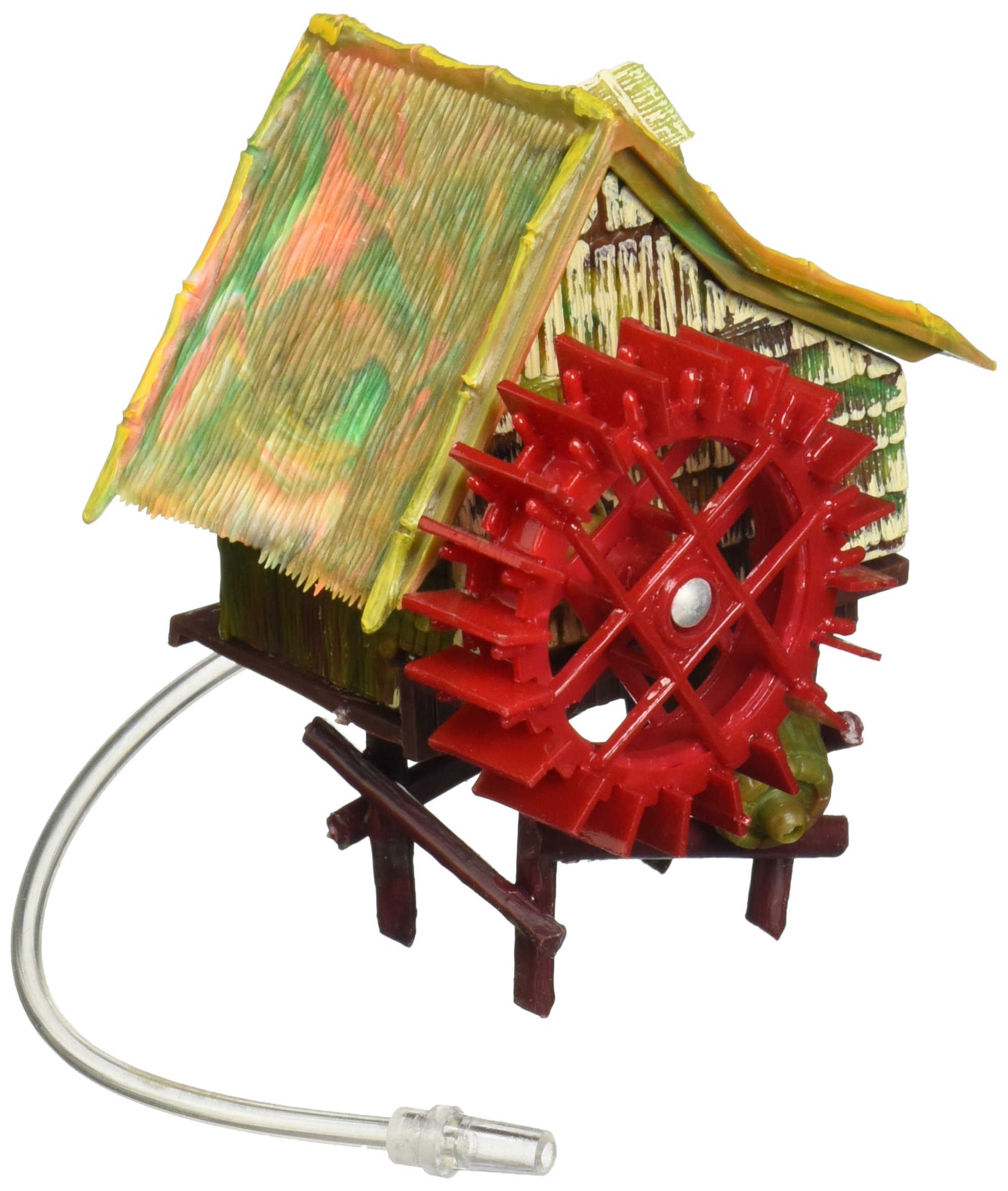 Penn Plax Action-Air Aerating Action Ornament - Rice Mill – Red Wheel Spins With A Steady Stream of Bubbles - Provides Aeration For Your Tank – Small