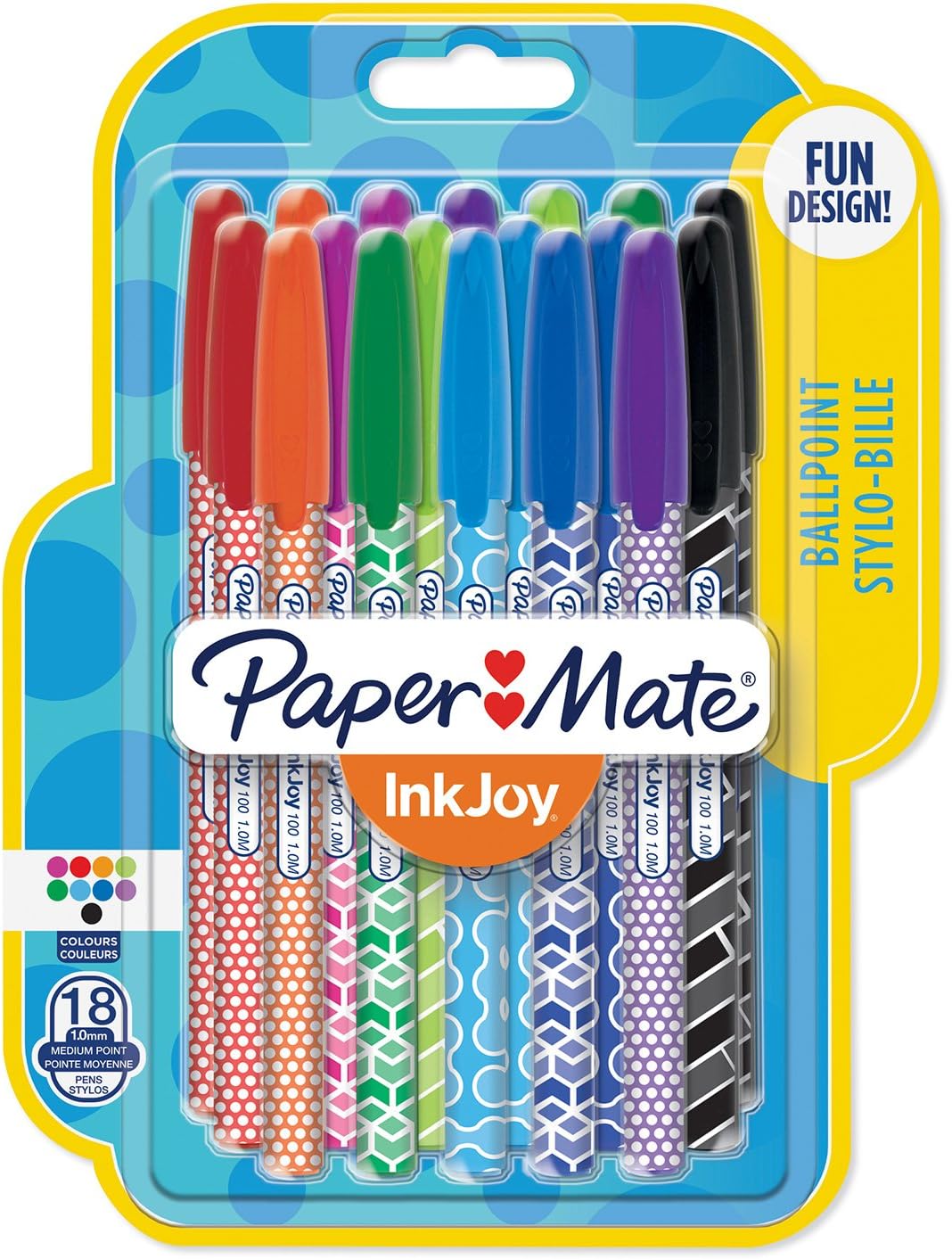 Paper Mate InkJoy 100 CAP Wrap Ballpoint Pens, Medium Point, Assorted Colours, 18 Pack Amazon