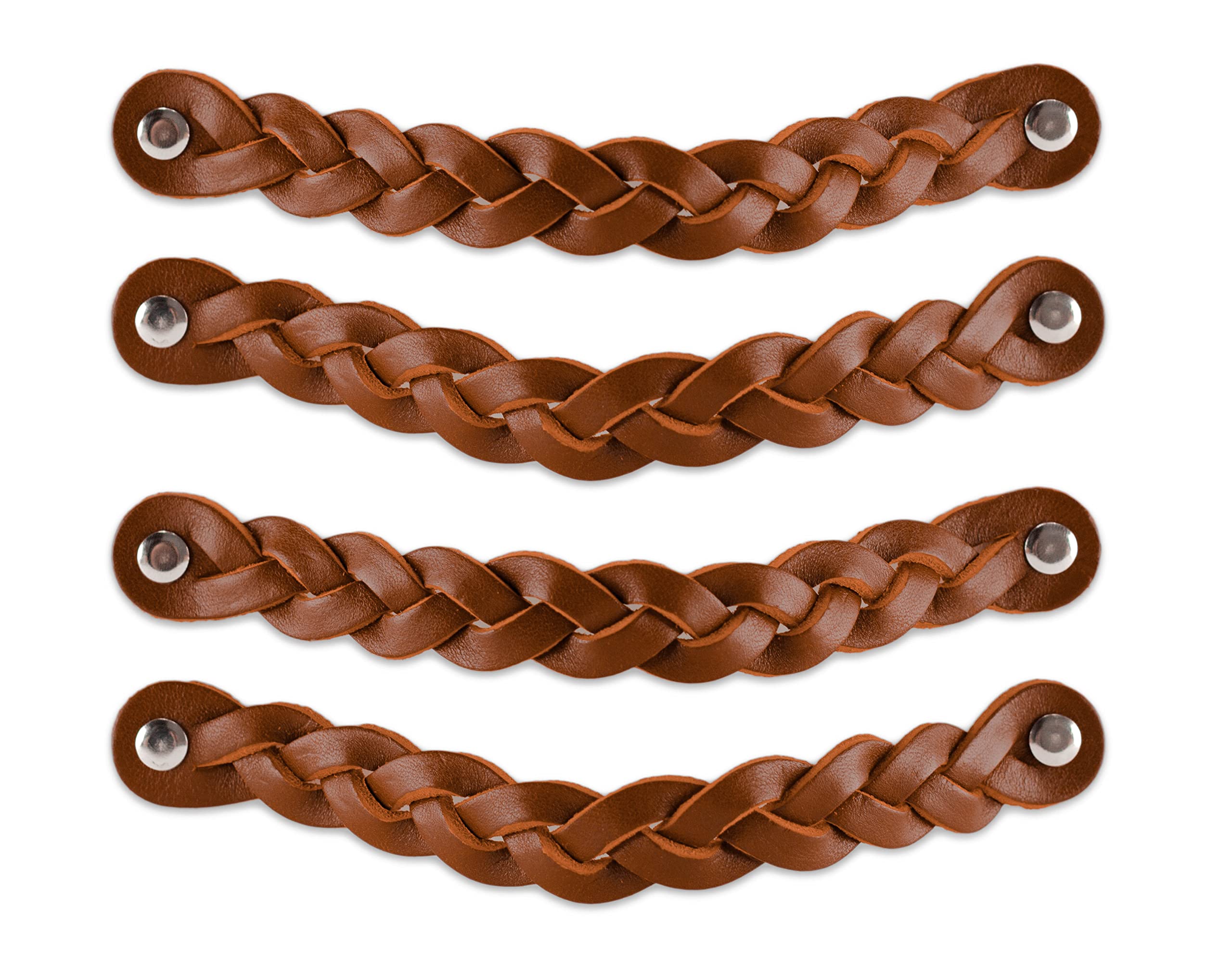 Brute Strength - Leather Furniture Handles - Braided Cognac - 4 Pack - 20 x 2.5 cm - Cabinet & Door Handles