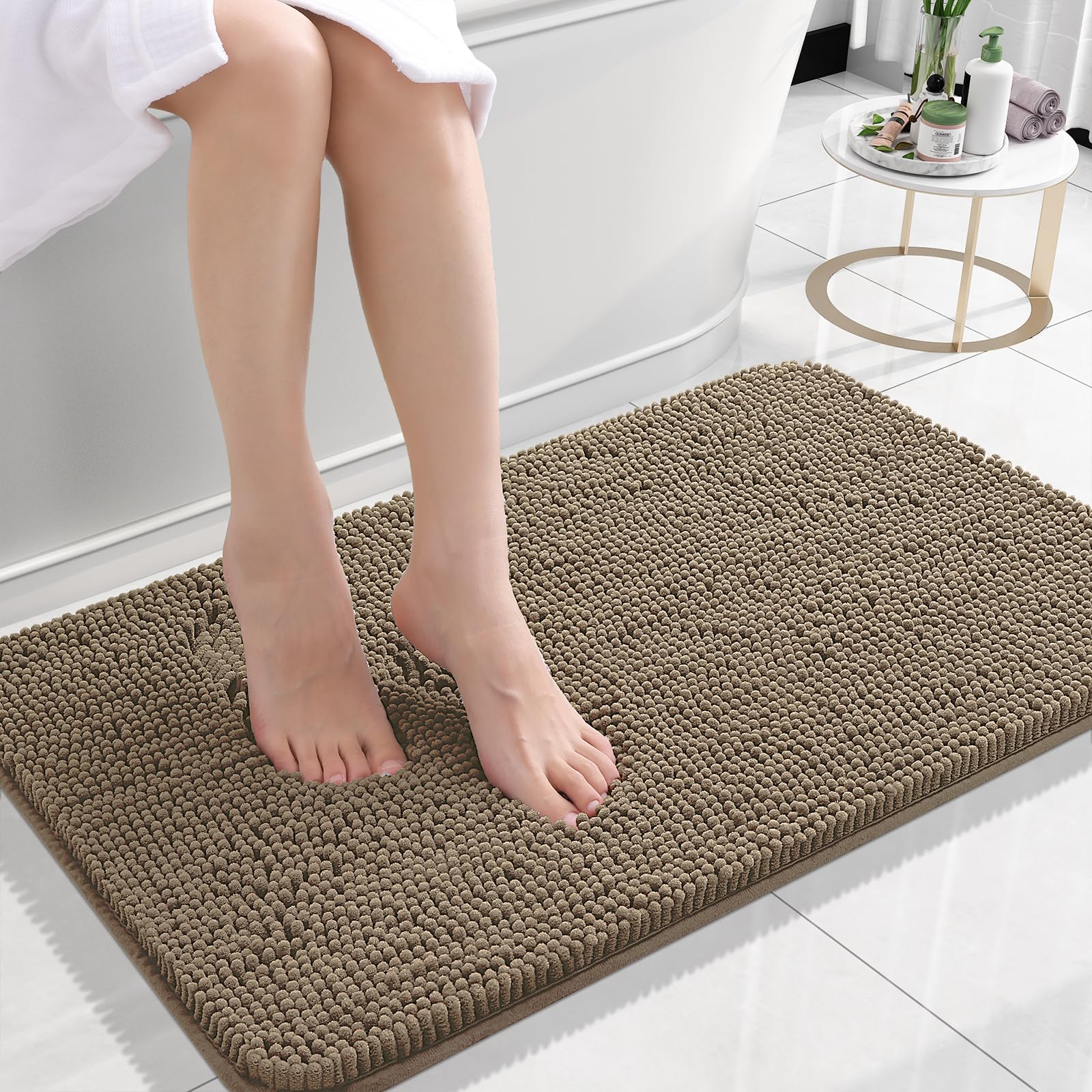 Photo 1 of OLANLY Bathroom Rugs 24x16, Extra Soft Absorbent Chenille Bath Rugs, Rubber Backing Quick Dry, Machine Washable Bath Mats for Bathroom Floor, Tub and Shower, Home Decor Accessories, Tan
