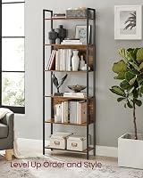 VASAGLE 6-Shelf Bookcase Industrial 60x24x186 cm Vintage Brown Black Metal Frame view 3