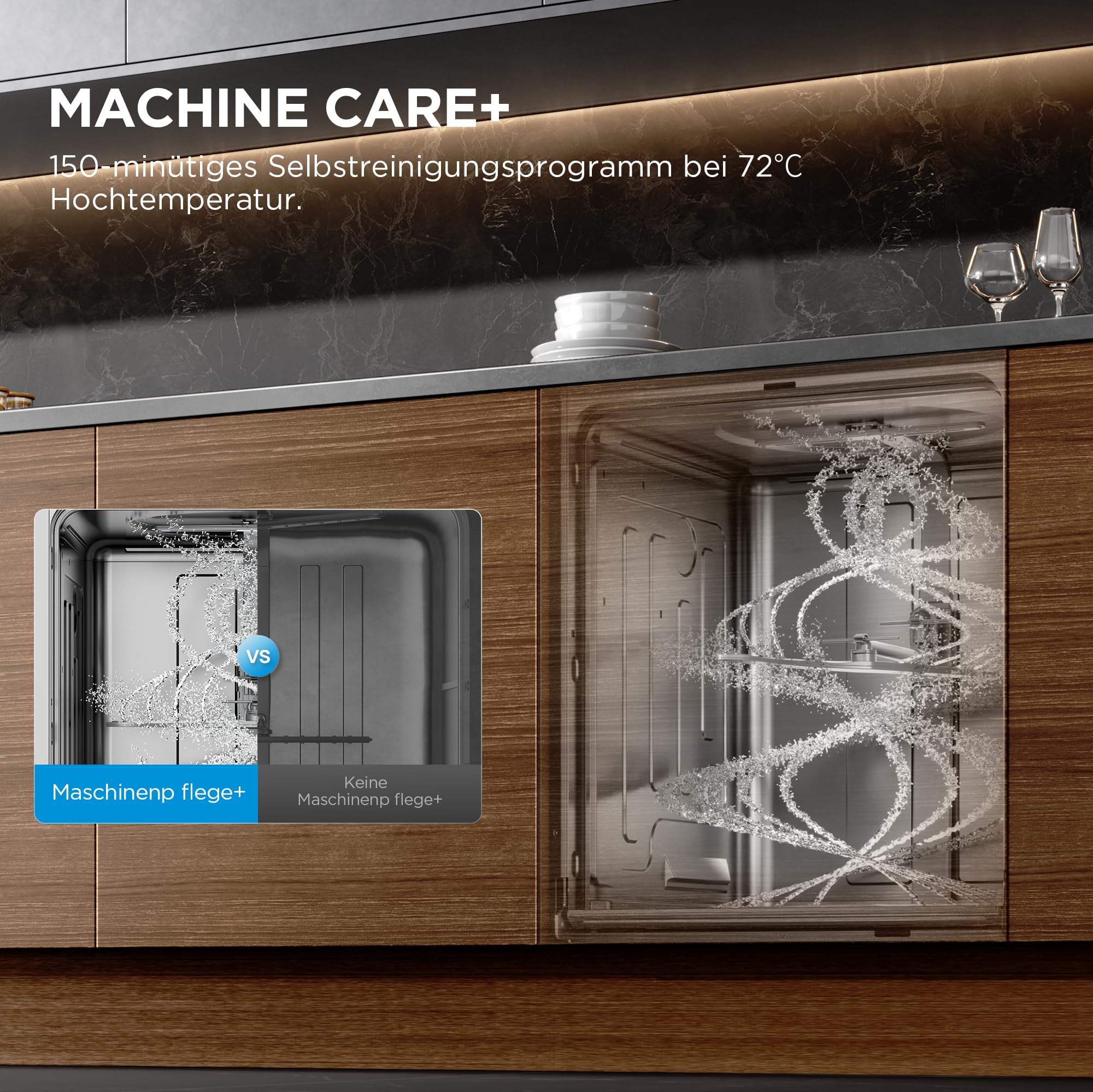 Midea MDWEB1403MB-EA Spülmaschine Vollintegriert 60 cm, 14 Maßgedecke, 9 Programme, Automatische Türöffnung, LED Display, 1/2 Halbe Ladung, Startverzögerung, Geschirrspüler Einbaugerät mit WIFI, 42dB 9