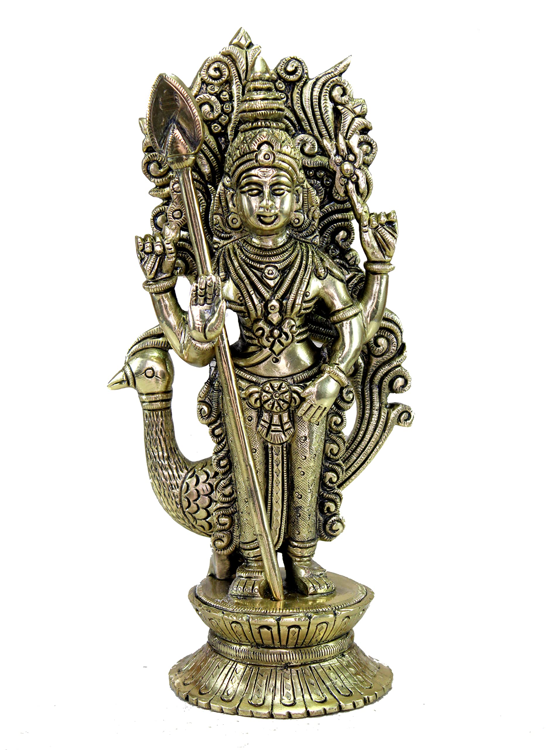 eSplanade Brass Lord Karthikeya Karthik Subramanya Murugan Murti Idol Statue Sculpture - Height 9.75" Inches