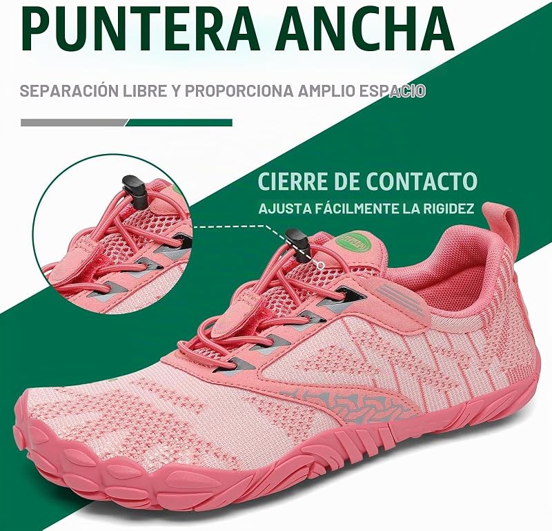 Zapatillas Barefoot Hombre Mujer Zapatillas Minimalistas Zapatos Barefoot Calzado Minimalistas Zapatillas de Trail Running Barefoot Shoes para Zero Drop Suela Rosa Intenso,Gr.42