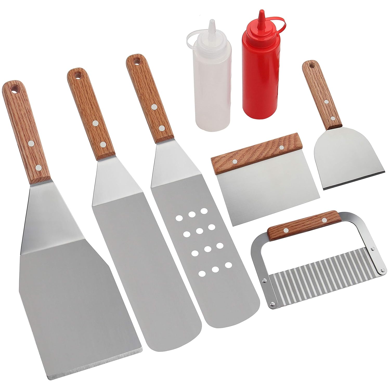 ROMANTICIST 8Pcs Spatula Set Griddle Accessories BBQ Tool Kit Heavy