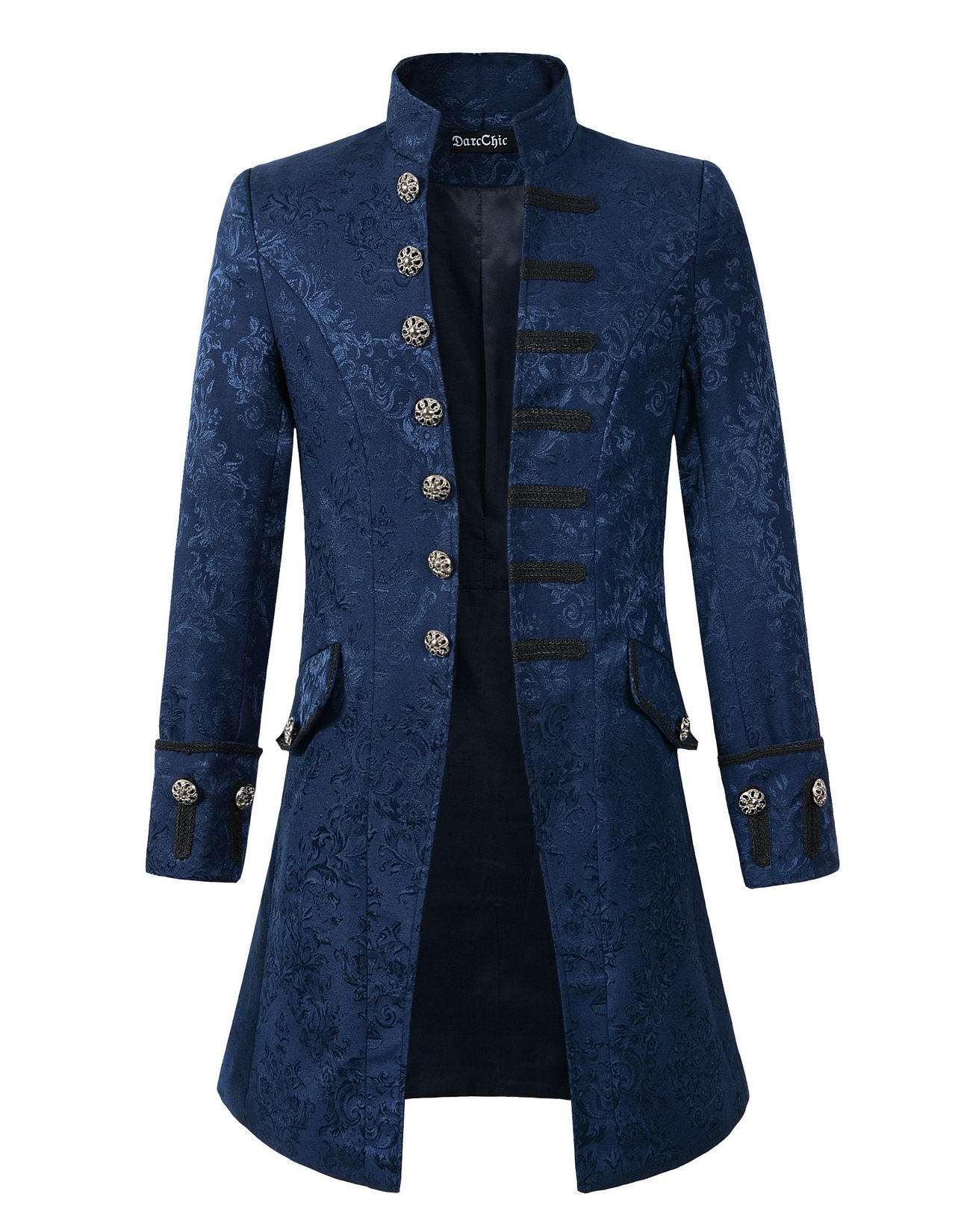 Photo 1 of DarcChic Mens Velvet Goth Steampunk Victorian Frock Coat (XXL/L, Blue Brocade Long)
