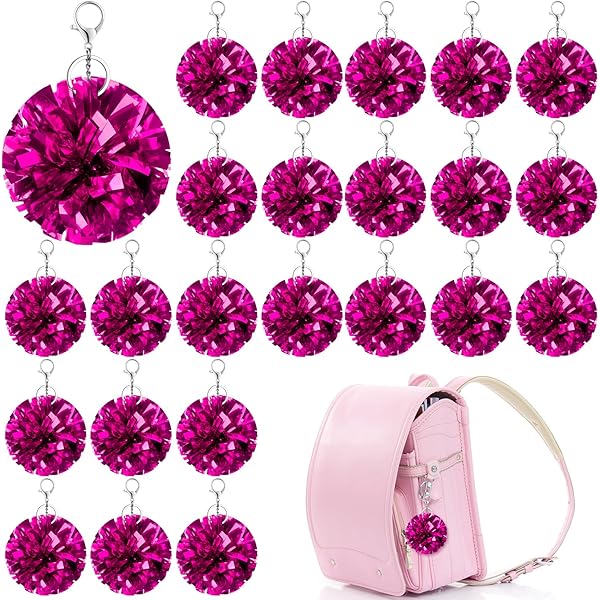 24 Pcs Cheer Pom Pom Keychain Cheering Keyring Charm Black and