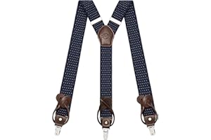 Kohentact Suspenders for Men with Clip & 6 Buttons 1.4in Y-Shape Stainless Steel