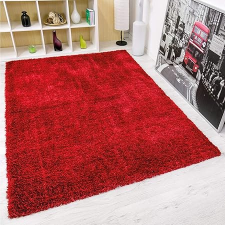 VIMODA Moderner Hochflor Maxi Shaggy Teppich Polyester mit Glitzer Farbe in Rot Maße: 160x230 cm