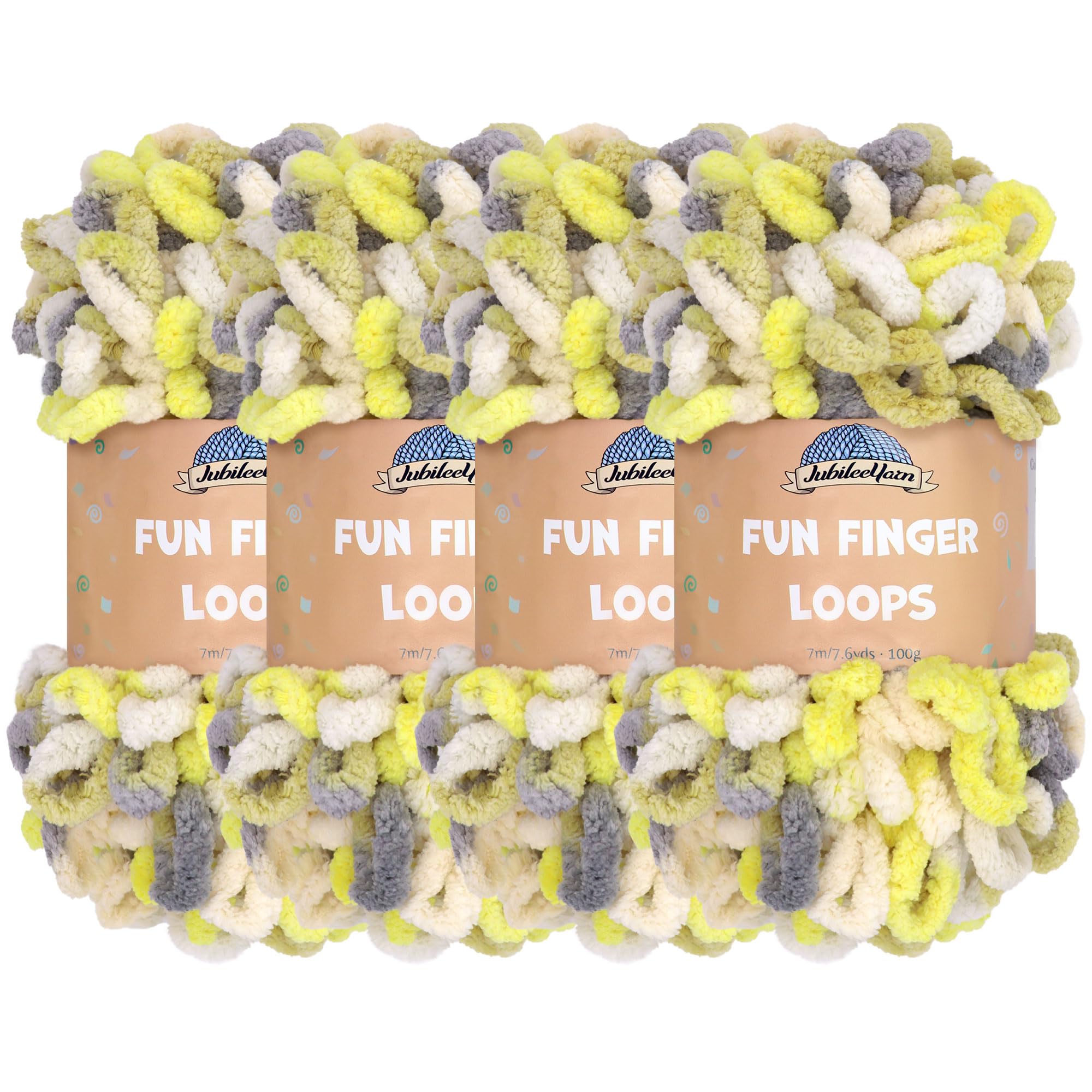 JubileeYarn Fun Finger Loops Yarn - Polyester Jumbo Weight Loop Yarn - 100g/Skein - Hyperion - 4 Skeins