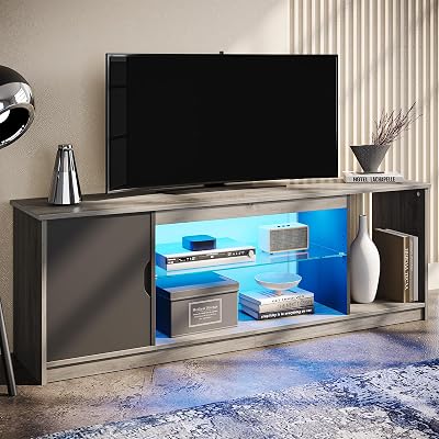 Bestier 145 CM LED TV Stand 55 60 65 Inch with Glass Shelves Cabinet