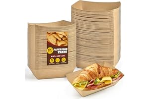 Ocmoiy 2lb Paper Food Trays, 100 Pack Heavy Duty Kraft Food Boats Holders Disposable Serving Basket Trays for Hot Dog, Nachos, Tacos, Fries, BBQ, Festivals, Party