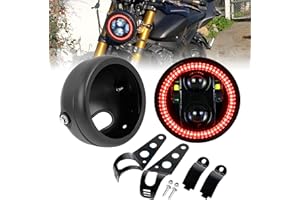 HENGTUAOTO 5 3/4 5.75 Inch Red LED Headlight for Motorcycle with Iron 883 Dyna Street Bob Super Wide Glide Low Rider Night Rod Train with Headlight Housing Bucket Mount Brackets