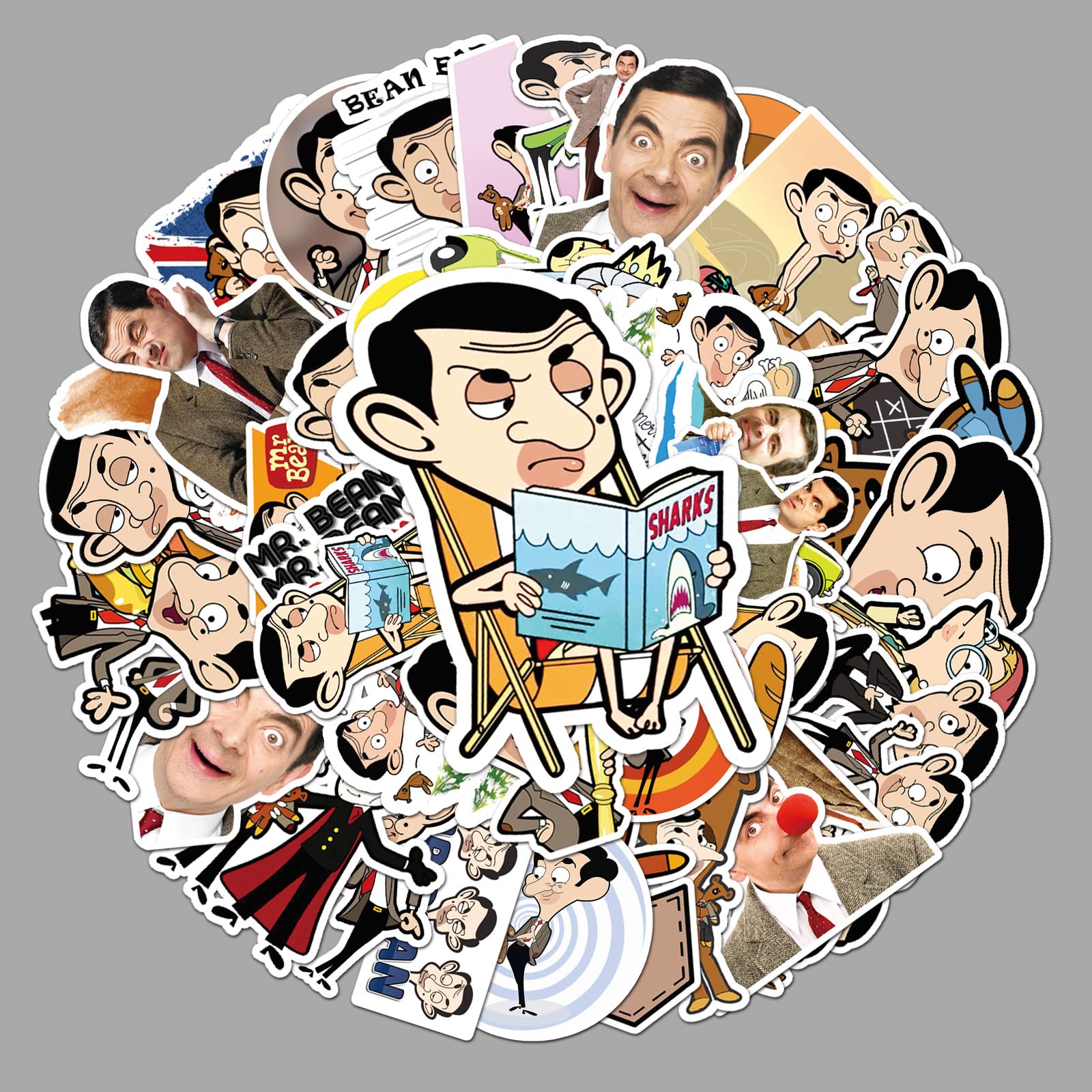 50PCS Mr. Bean Stickers - Comedy Stickers for Teens Boys & Girls - Vinyl Skateboard Guitar Door Laptop Luggage Car Bike Water Bottle Birthday Party Supplies