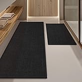 YIHOUSE Black Bathroom Rug Set, 2 Piece, 17"x24" + 17"x47", Non Slip, Quick Dry, Thin, Bath Mat for Bathroom and Kitchen