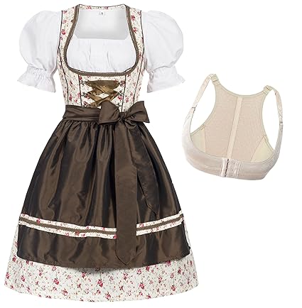 Dirndl Set 4tlg. Trachtenkleid 'Erna' + Dirndlbluse + Schürze leuchtend + Push Up Büstenhebe BH