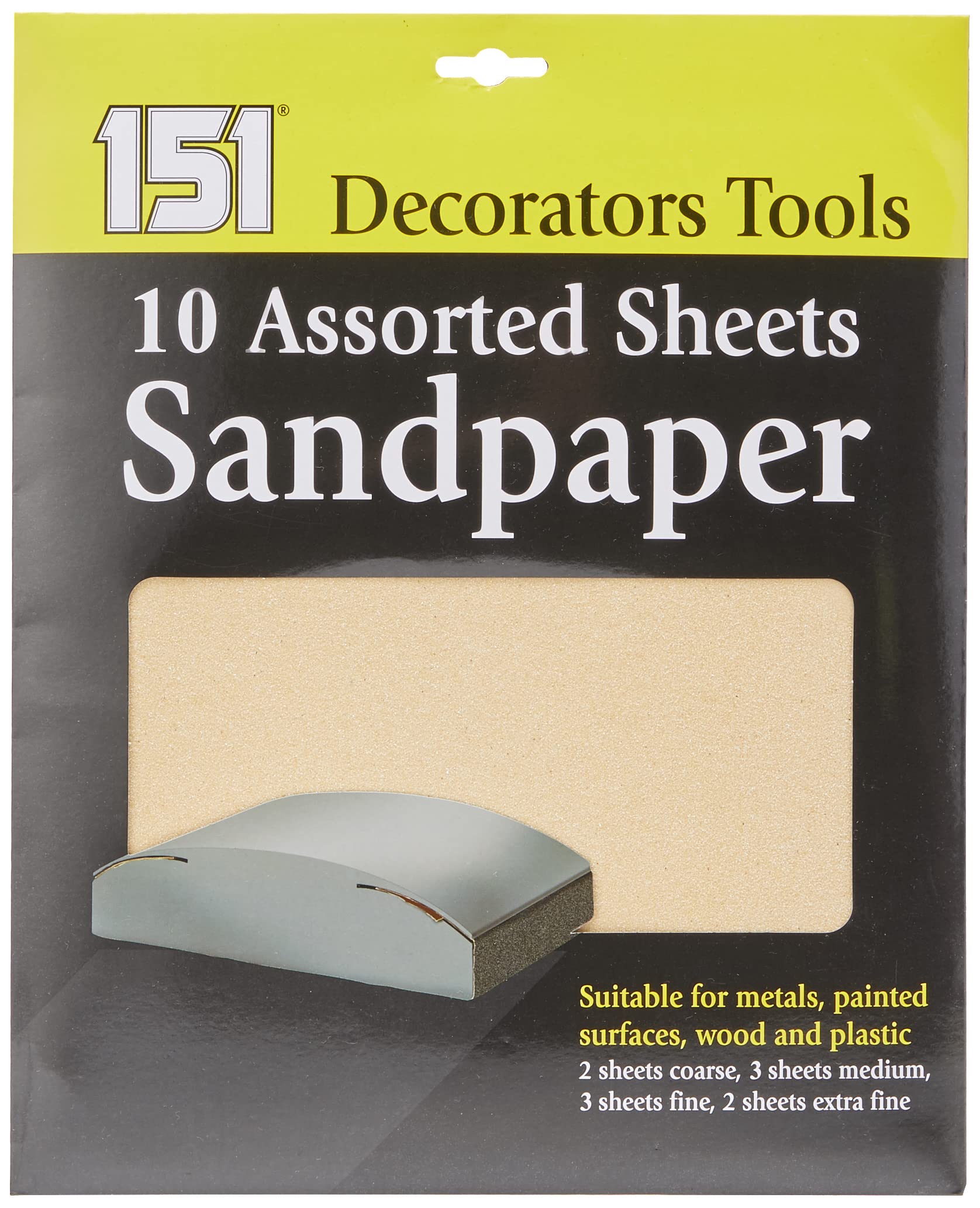 Decorators Tools HD1002D 10 Assorted Sandpaper Sheets for Metal Wood Plaster Paint Decorating Fine Medium, 28 x 23cm