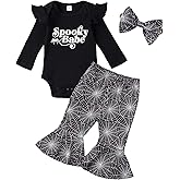 Cemion My First Halloween Baby Girl Outfit Newborn Pumpkin Romper Bell Bottom Pants Headband Outfits Set