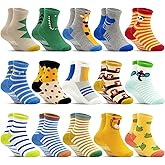 DECOVICI Kids Grip Socks 15 Pairs, Kids Boys Girls Non Slip Socks with Grips 1-7 Years, Cartoon Grippy Toddler Anti Slip Sock